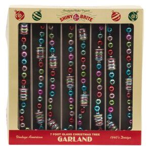 x2 Radko Shiny Brite Glass Christmas Tree Garland Figural Pink Green Blue 7/14ft